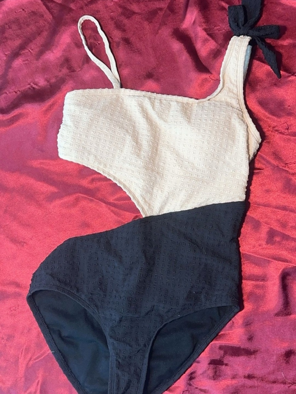 GB girls Two-Tone Cream and Black One-Piece Swimsuit